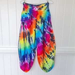 RAINBOW & BLACK TIE DYE HAREM PANTS