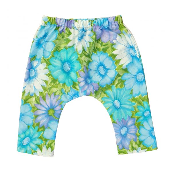 BLUE VINTAGE FABRIC FLOWER HAREM PANTS