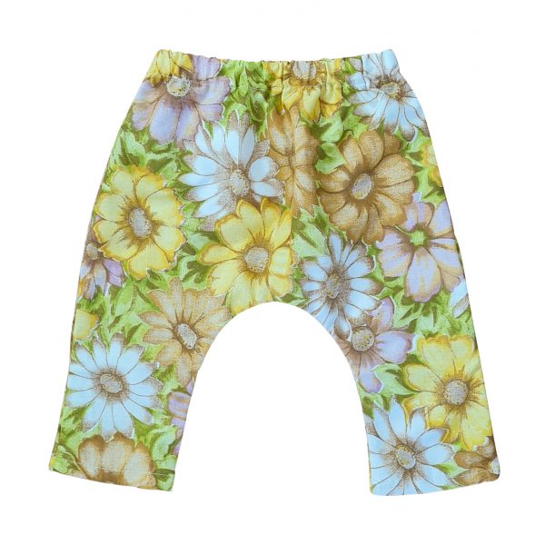 YELLOW VINTAGE FABRIC FLOWER HAREM PANTS